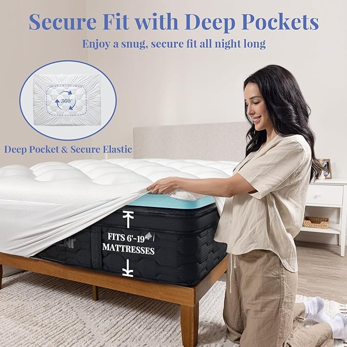 OhGeni Cooling 4 inch Dual Layer Twin XL Mattress Topper for College Dorm Room Essentials, 2 inch Gel Memory Foam, 2 inch Down Alternative Pillow Top Pad, Mattresses Cover for Bed, 6”-19” Deep Pocket