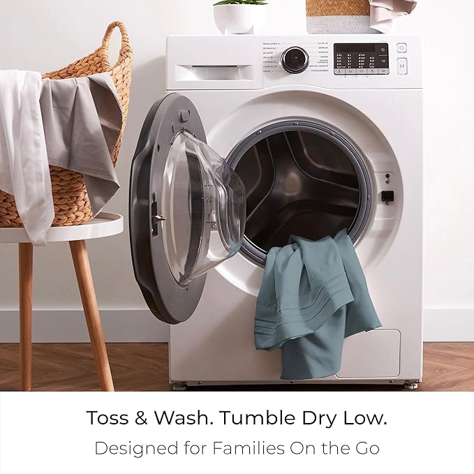 Mellanni Split King Sheet Set - 7-Piece Iconic Collection Bedding, (Including 4 Pillowcases), 16-Inch Deep Pocket, Easy Care, Extra Soft, Cooling Sheets, Brushed Microfiber - Spa Blue