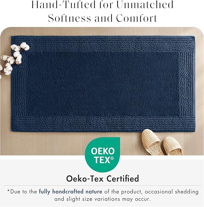 Madison Park Splendor Reversible 100% Cotton Tufted Bathroom Rug-3000 GSM Hotel Quality Luxurious Plush Medium Pile Bath Mat Absorbent, Quick Dry, Shower Room Décor, 17x24 Navy