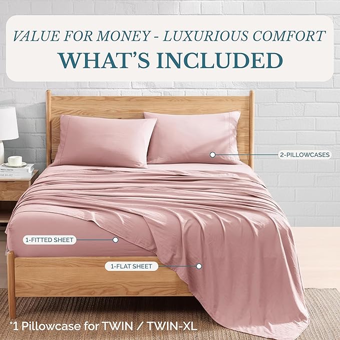 Casa Platino Bedding Sheets & Pillowcases – King Size Sheet Set, Pre-Washed Ultra Soft Cooling Bed Sheets, 4 Piece Hydro-Brushed Microfiber Set, Cozy Fit, Deep Pocket King Sheets - Sepia Rose