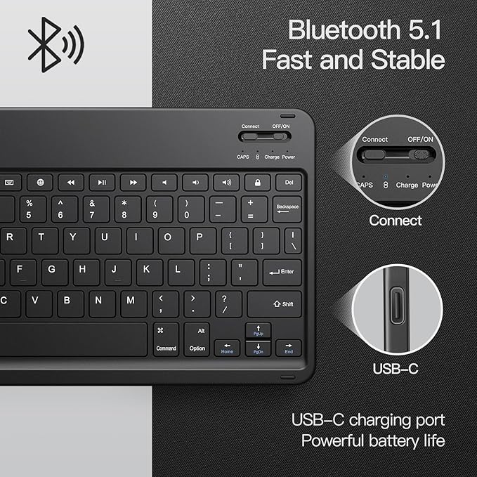 JETech Keyboard Case for iPad (A16) 11th/10th Generation (2025/2022) with Pencil Holder, Magnetic Detachable Bluetooth Wireless Keyboard, Soft TPU Back Stand Cover (Black)