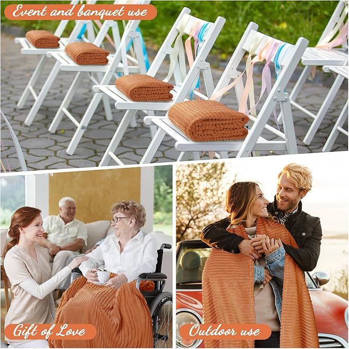 Buryeah 12 Pcs Flannel Throw Blanket Bulk 50 x 60 in Sleepover Blanket Outdoor Wedding Throw Lightweight, Oeko-tex Standard 100 Certified for Sofa Homeless Gifts (Terracotta)