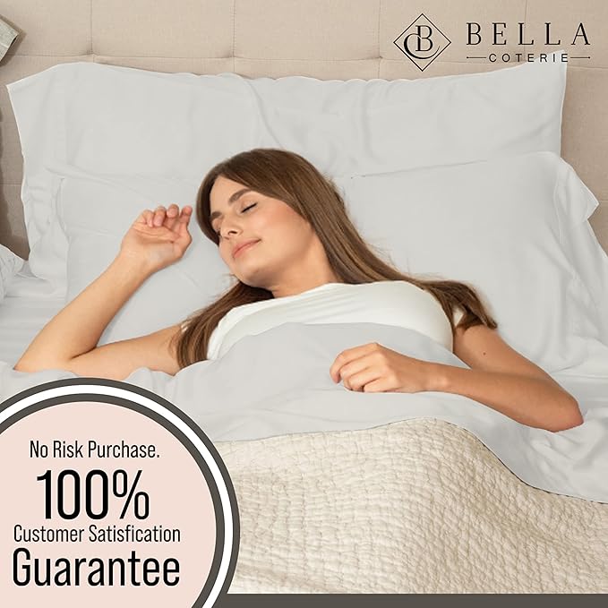 Bella Coterie Luxury Bamboo Viscose Full Size Sheet Set | 100% Organically Grown | Ultra Soft | Cooling for Hot Sleepers | 18" Deep Pocket [Grey Mist]