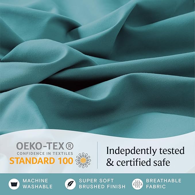 LuxClub 4 PC King Sheet Set, Deep Pockets Wrinkle Free Cooling Bed Sheets Hotel Bedding for Women, Men, Includes 1 Fitted Sheet, 1 Flat Sheet and 2 Pillowcases-Soft Teal