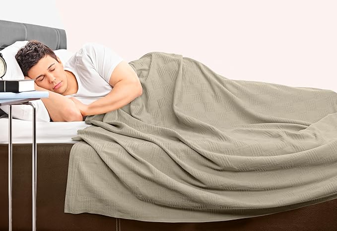 Utopia Bedding Khaki 100% Cotton Blanket [Queen Size - 90x90 Inch] 350GSM Lightweight, Soft and Breathable Thermal Blanket for All Seasons