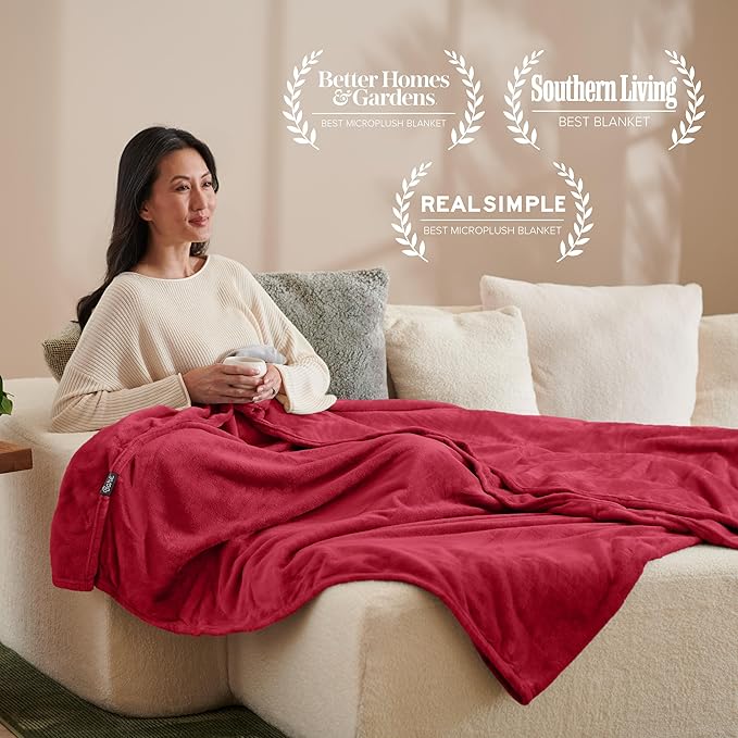 Bare Home Fleece Blanket - Full/Queen - Ultra-Soft Lightweight for Bed, Sofa, and Couch - Luxury Microplush - Cozy Warm Blanket (Full/Queen, Red)
