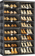 JEKO&JEKO 8-Tier Foldable Shoe Storage Cabinet with Magnetic Doors, Large Stackable Shoe Organizer Cabinet for Closet & Entryway, Clear Front Door Shoe Boxes Hold Up to 32 Pairs (Black)