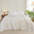 Aganear Waffle Blanket - Lightweight Breathable Summer Blanket of 50% Cotton and 50% Rayon Derived from Bamboo for Hot Sleepers Luxury Throws for Bed, Couch and Sofa,Beige,104x90 Inches