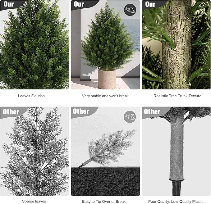 Outdoor Artificial Cedar Topiary Tree, Faux Evergreen Shrubs for Front Porch Decor, Lifelike Fake Bushes Plants for Home Living Room Front Door Decor (2, 2ft)
