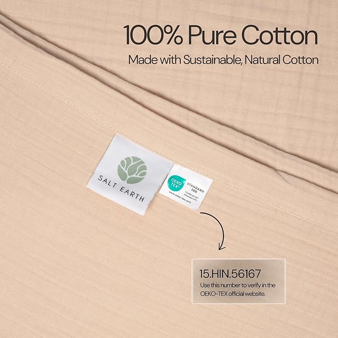 Salt Earth 100% Cotton Muslin Throw Blanket Gauze Blanket 50"X70" Throw 4 Layered for Couch, Bed, Living Room, Home, Lightweight & All Season, Blankets & Throws, Easy wash, Skin Friendly (Parchment)