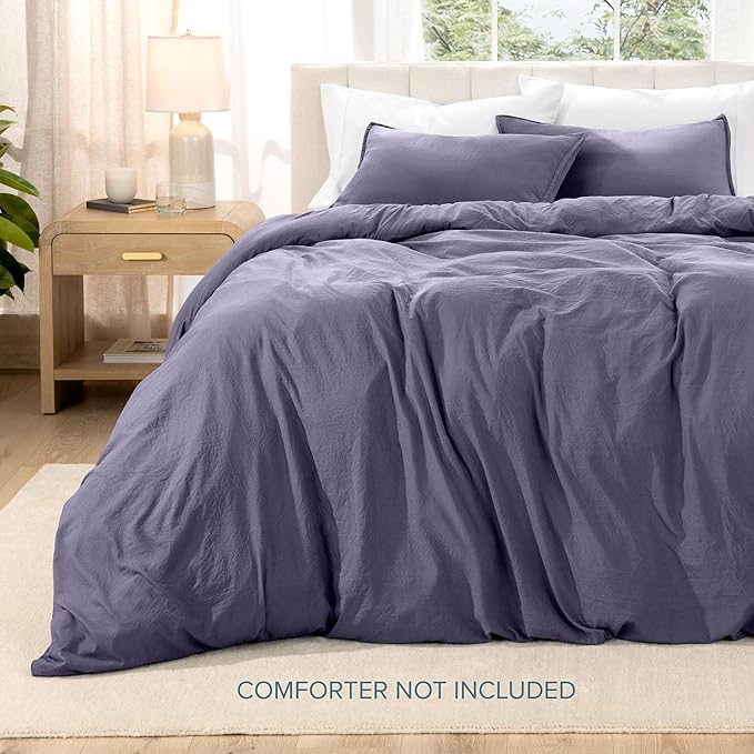 Bare Home Microfiber Duvet Cover Set - Ultra Soft Washed Microfiber - Oversized Queen Size - Linen-Like Look - Easy Care - Breathable Fabric - Our Softest Duvet Cover Set (Dusty Purple)