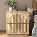 Yechen Nightstand with Drawers, Modern Arched Reeded Wood Nightstand with Charging Station, Wooden Night Stand with Storage,Bedside End Tables for Bedroom, Natural