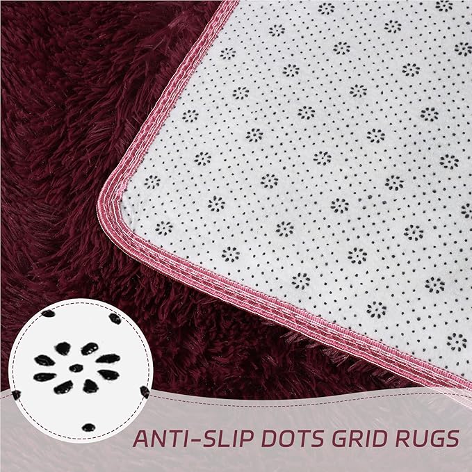 duduta Burgundy Plush Runner Rugs 2x6 ft, Fluffy Shag Rug for Bedroom Nursery Bedside, Machine Washable Non Slip