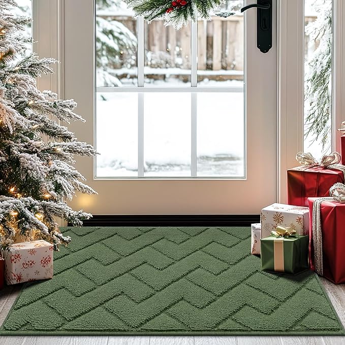 hicorfe Indoor Doormat,Front Back Door Mat TPR Backing Non Slip Mats 20"x31.5" Absorbent Resist Dirt Entrance Doormat Inside Floor for Entryway Washable Low-Profile(Green)