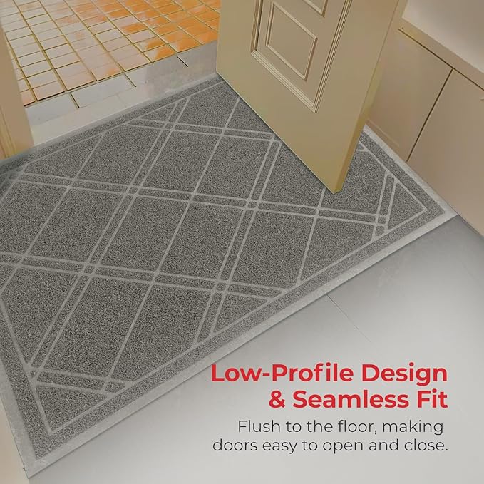 SlipToGrip Durable Door Mat - Grey Plaid Design Entryway Rug - 35x23 inches, No-Slip and Washable - Indoor and Outdoor Use, Weatherproof - Ideal for Garage, Patio, and Front Entryway