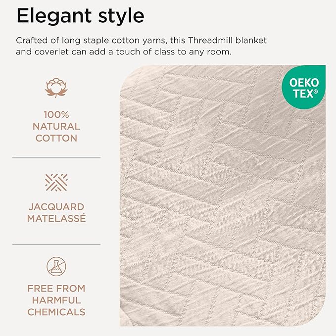 Threadmill Luxury Cotton Blankets for Queen Size Bed | All-Season 100% Cotton Queen Size Blanket |Criss Cross Jacquard Cozy Lightweight, Soft Breathable Coverlet fits Full Size Bed 90x92|Vanilla Cream