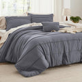 Bedsure California King Comforter Set - 4 Pieces Pinch Pleat Bed Set, Dark Grey Boho Bedding for All Season, 1 Soft Comforter, 2 Pillowcases, 1 Decorative Pillow
