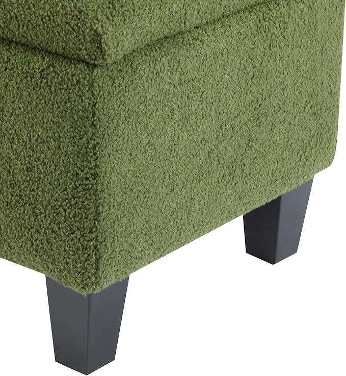 GDFStudio Boucle Storage Ottoman Bench with Button Tufting, 50.75” Upholstered Entryway Bench with Hidden Storage, Soft Close Lid, Rubberwood Legs, Extra Seating for Bedroom, Living Room – Green