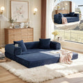 78 Inch Convertible Folding Sleeper Sofa Bed, Fold Out Floor Sofa Couch with Fixed-Shape Frame, Cloud Corduroy Foldable Mattress Couch for Living Room Bedroom (Blue)