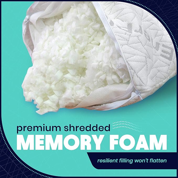 EnerPlex Queen Size Memory Foam Pillows - Pack of 1 - Adjustable Fill for Sleeping w/Extra Stuffing - Machine Washable Firm Cushioning