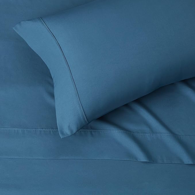 Amazon Basics 3-Piece Microfiber Lightweight Bed Sheet Set with 14-Inch Deep Pockets, Super Soft, Easy Care, Twin XL, Dark Teal, Solid