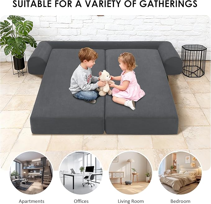 80” Convertible Sofa Bed, Cloud Boneless Couch Floor Sleeper Bed with Pillows, Corduroy Compression Sofa in Box, No Assembly Modular Lounge Couch for Living Room, Smog Gray