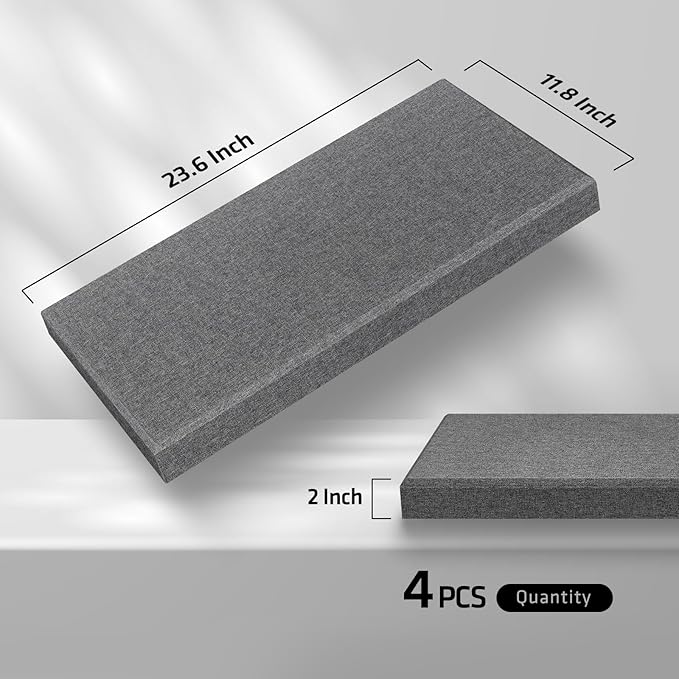 UMIACOUSTICS 4 PCS Fiberglass Acoustic Panels, 2“ Thick 23.6" x 11.8" Sound Absorbing Panels, Heather