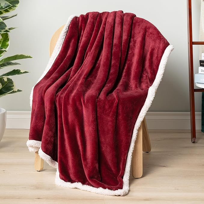 PAVILIA Sherpa Fleece Throw Blanket for Couch, Maroon Red, Plush Soft Fuzzy Sofa Blanket, Cozy Reversible Winter Throw for Women Men, 50x60 Inches