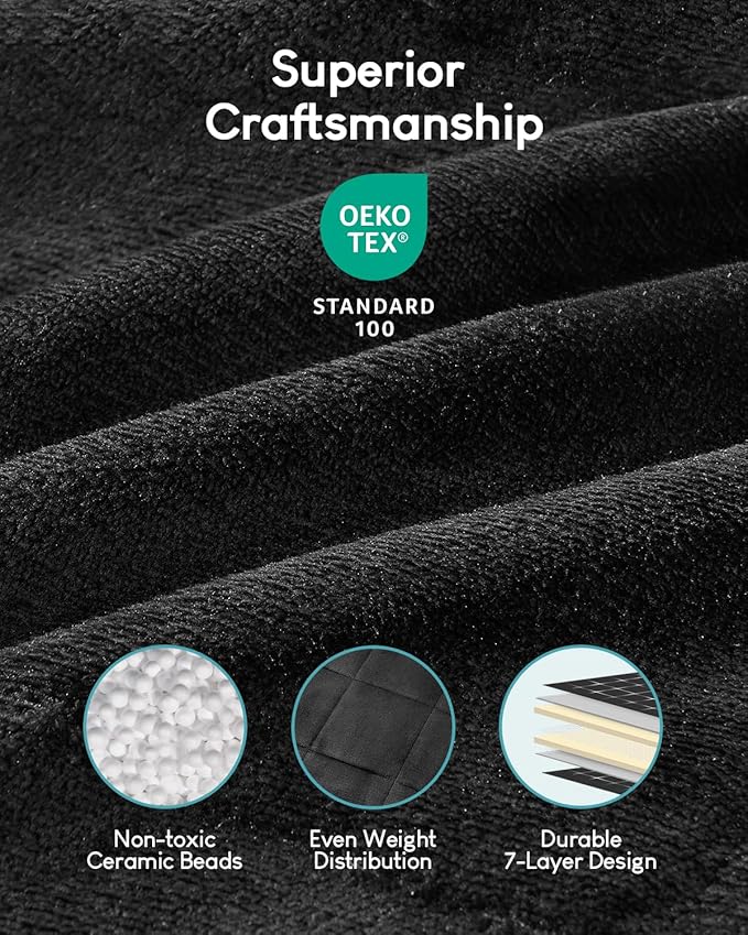 Cottonblue Weighted Blanket 15lbs for Queen Bed - Ultra Soft, Cozy Comfort Sherpa Blanket for Relax and Sleep, Heavy Bed Blankets with Cemaric Beads, 60x80 Inches,Black