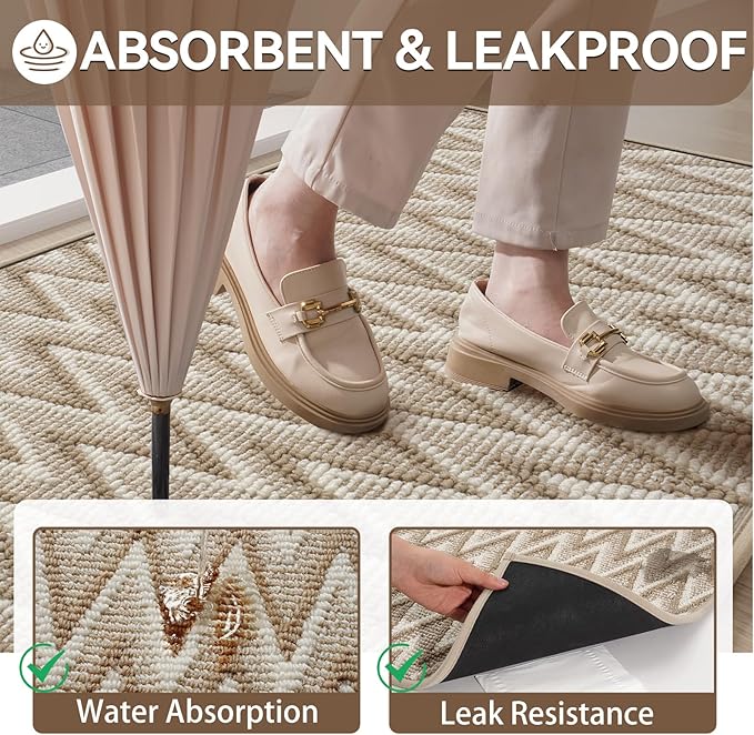 Indoor Door Mat 31x47, Dirt Resistant & Absorbent Doormat for Entryway Inside, Non-Slip Rubber Backing Front Door Mat Indoor Entrance, Low-Profile, Washable, Brown