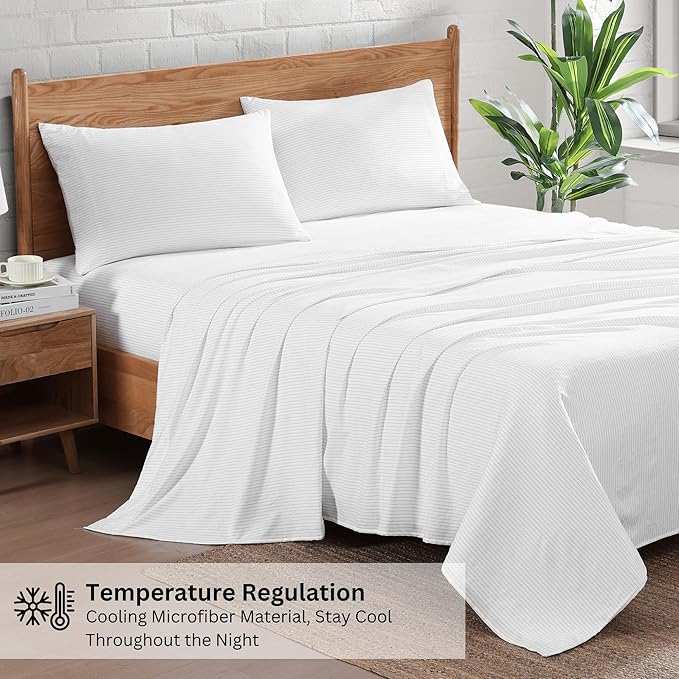 Casa Platino Twin Sheets, Pre-Washed Soft & Breathable Bed Sheets Set, 3 Piece Set, Brushed Cozy Microfiber Bedding, Fade Resistant, Deep Pocket Sheets – Ticking Stripe Silver