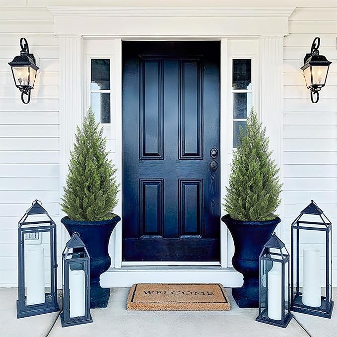 Briful 3ft Cedar Topiary Trees Artificial Outdoor Set of 2, Realistic Faux Cedar Pines with Pots, UV Resistant Christmas Greenery for Holiday Decor, Indoor Farmhouse Entryway Patio Door Plants