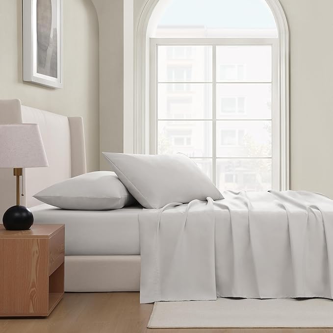 UGG King Sheet Set 4-Piece Luxury Cooling Sheets Deep Pockets Premium Bedding with 2 Pillow Shams Hypoallergenic Machine Washable Soft Lightweight Bed Set for Bedroom, King, Stone Grey (Hedi)