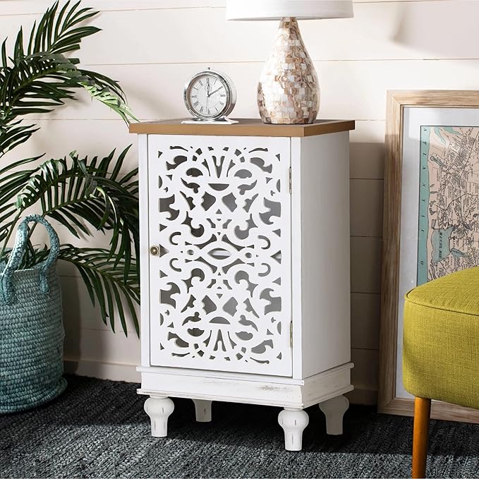 PHI VILLA Small Accent Storage Cabinet with Single Door - Decorative Nightstand for Living Room Bedroom, End Side Table Cabinet White