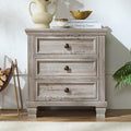 Farmhouse Nightstand with 3 Drawers, Rustic Couch End Table with 4 Square Solid Wood Legs, Mid-Century Vintage Bed Side Table with Storage, Small Dresser for Bedroom, Living Room, Grey