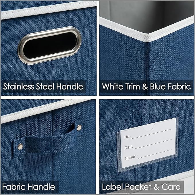 PRANDOM Storage Bins with Lids [3-Pack] Linen Fabric Foldable Storage Boxes Organizer Containers Baskets Cube with Cover Royal Blue(23.4X15.9X11.4)