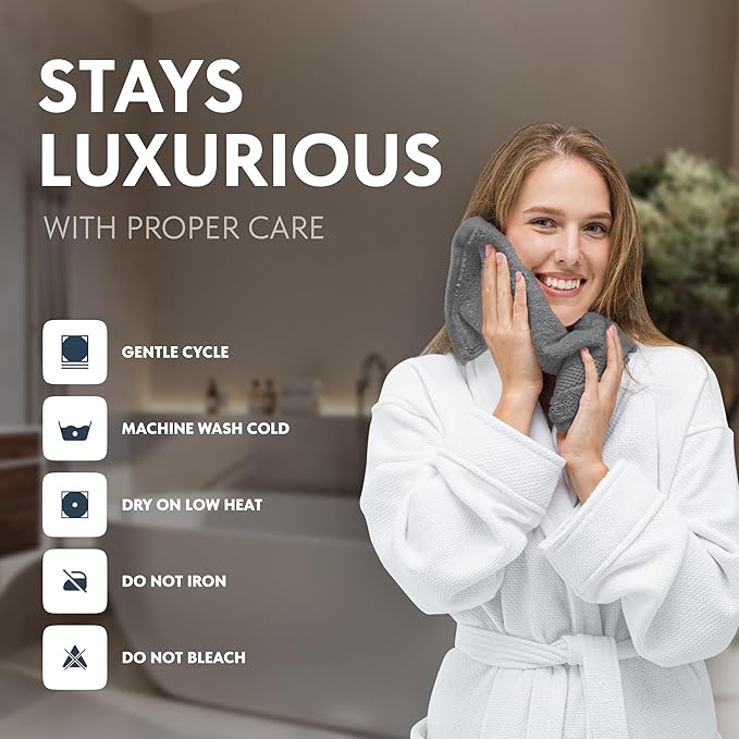 White Classic Light Grey Luxury Cotton Washcloths 12 Pc Set - Large 13x13 Inches Hotel Style Face Towel, High Absorbent Quick Dry Wash Cloths for Home, Spa, Gym, Light Grey, 12 Pack