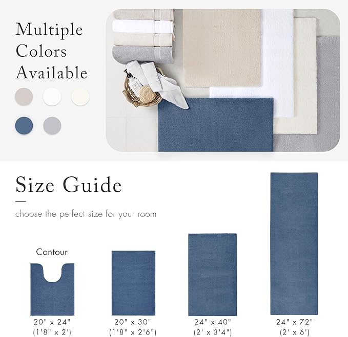 Madison Park Signature Marshmallow Bathroom Rug Non Slip, Luxrurious Plush Bath Mat, Absorbent, Quick Dry, Spa Design Bath Room Décor, 24x72, Navy