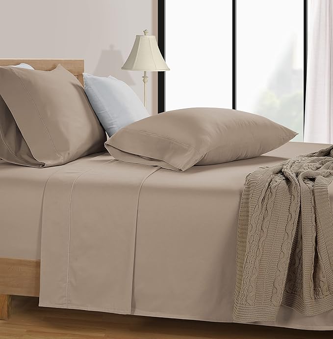 LANE LINEN 600 Thread Count 100% Mercerized Cotton Full Size Sheets Set, Sateen Weave for Soft & Comfy Sleep, 15 inch Deep Pocket Machine wash Bed Sheets, Luzury Hotel Style Full Size Set- Taupe
