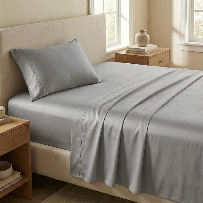 Beckham Hotel Collection Twin XL Sheet Set 100% Cotton, 500TC Luxury Sateen Bedding, 16” Deep Pocket, Moisture-Wicking, 3-Piece, Dark Gray