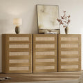 SICOTAS Tall Dresser for Bedroom - Rattan 5 Drawer Dressers Chest of Drawers with Push-to-Open Design, Modern Extra Deep Clothes Dresser with Large Storage for Closet, Living Room, Amber Oak, 3PCS
