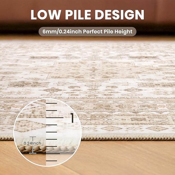 zesthome Washable Runner Rug 2.5x10 - Stain Resistant Entryway Rug,Ultra-Thin Kitchen Rugs, Anti Slip Backing Runner Rugs for Entrance Laundry Room Indoor Hallway (Cream/Beige,2.5'x10')
