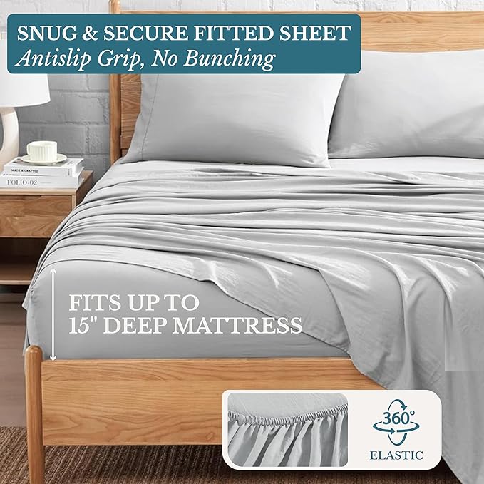 Casa Platino Twin Sheets, 3 Piece Set, Pre-Washed Ultra Soft & Breathable Twin Bed Sheets Set, Brushed Microfiber Sheets, Fade Resistant Bedding with Deep Pockets – Silver
