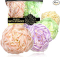 Large Bath Sponge Pouf 70g, 6.3 Inch Exfoliating Shower Loofah, Soft Durable PE Mesh with Reinforced Knotting, Rich Lather Body Wash Scrubber, 4-Pack Elegant Colors Gift Set（B-4Pcak）