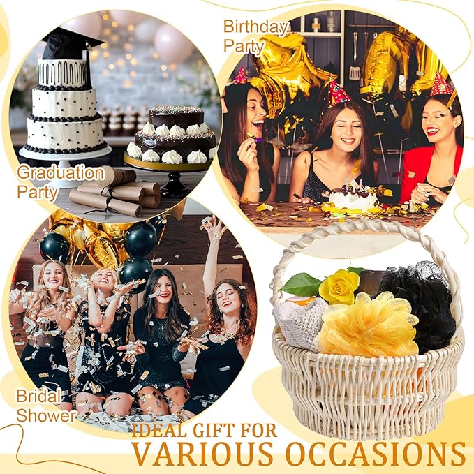 12 Pcs Halloween Bath Loofah Sponge Orange Black Loofah Exfoliating Body Scrubber Shower Sponge 50g Mesh Shower Pouf Balls Gift Set for Women Men Wedding Bathing Accessories(Gold and Black)