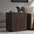 T4TREAM 23'' Fluted Nightstand with Charging Station, Large 2 Drawer Bedside Table, Modern End Table with Storage, Mid Century Night Stand for Bedroom, Living Room, Curved Profile, Dark Walnut
