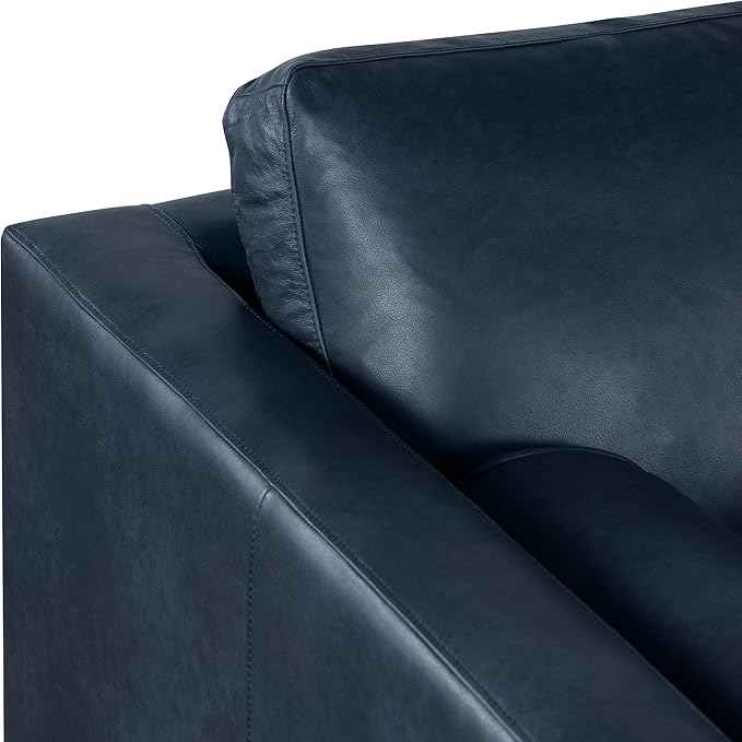 Poly & BARK Napa Right-Facing Sectional Sofa – 104.5” Italian Leather Sectional with Chaise – Midnight Blue – Full-Grain Pure-Aniline & Semi-Aniline Upholstery