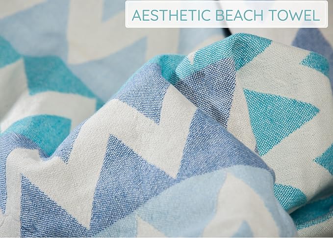 Premium Turkish Beach Towel – 100% Cotton, Quick Dry, Sand Free, Oversized Beach Towel 35”x 67” – Ideal for Travel, Pool, and Beach, – Zig Zag Blue