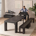 Transformer Table - Solid Wood Extendable Dining Table, Seats 2-12, Extendable Dining Room Table, Space-Saving Furniture, Expandable Dining Furniture (Black, Table + Bench + Coffee Table)