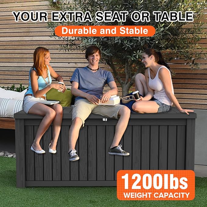 Outdoor Storage Box Waterproof Large, 180 Gallon Lockable Resin Deck Box, Patio Storage Bin for Pool Accessories Cushion Furniture, Garden Tools, UV-Resistant Outside Delivery, Black